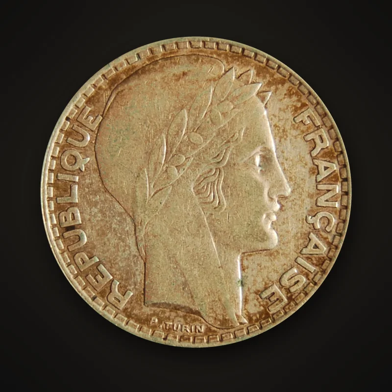20 francs Turin en argent de 1933, avers : tête de Marianne laurée