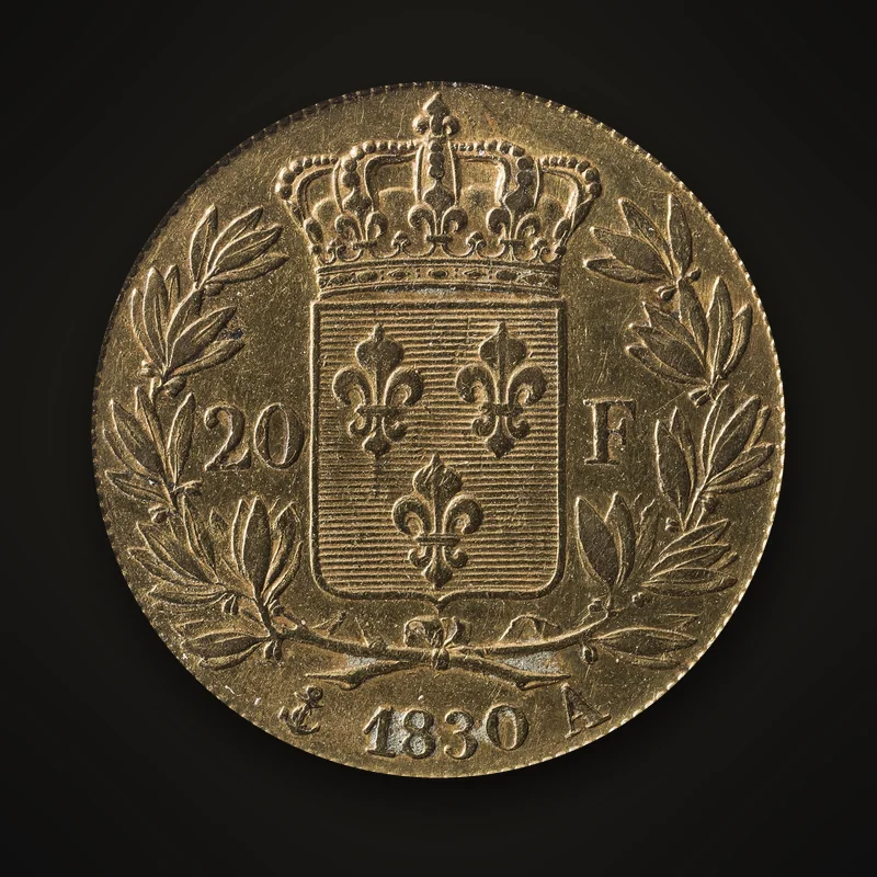 20 francs or de Charles X, 1830, revers : écu de France couronné