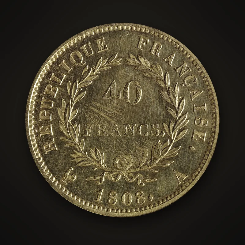 40 francs or de 1808, revers République française : valeur dans une couronne de laurier