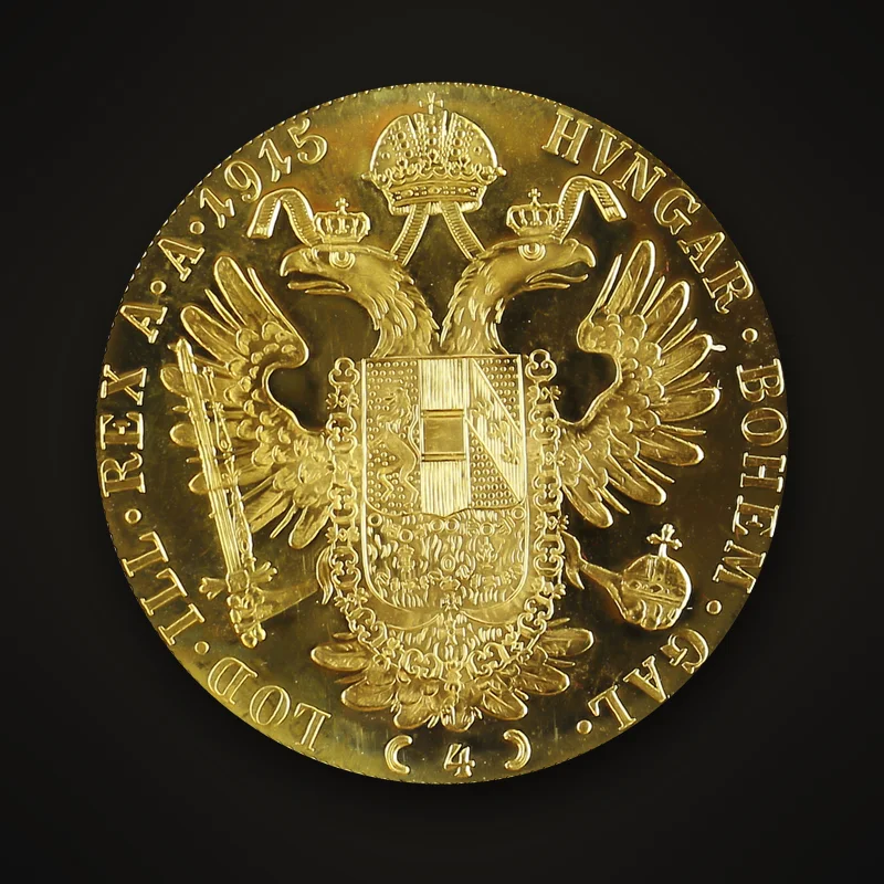 4 Dukaten Gold 1915, Rückseite: gekrönter kaiserlicher Doppeladler