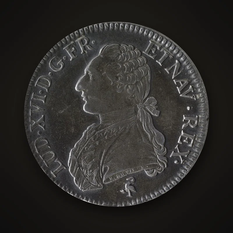 Écu aux lauriers en argent de Louis XVI, 1791, avers : buste du roi en habit