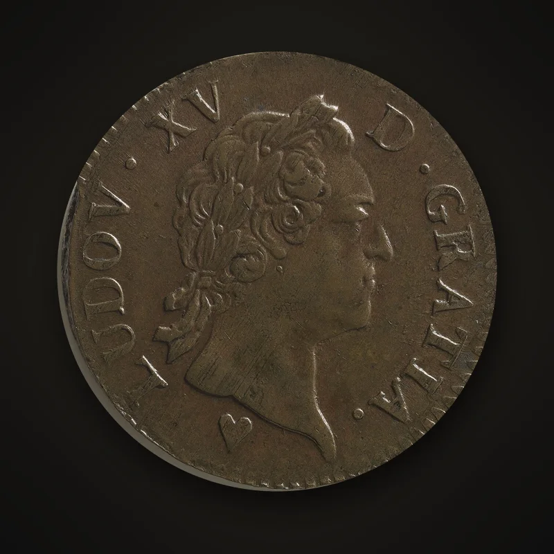 Sol en cuivre de Louis XV dit à la vieille tête, 1770, avers : tête laurée du roi