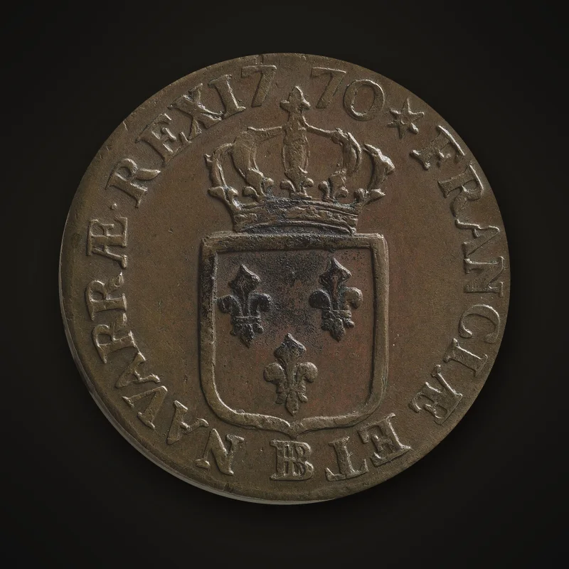 Sol de Louis XV de 1770, revers : écu de France couronné, atelier de Strasbourg (BB)