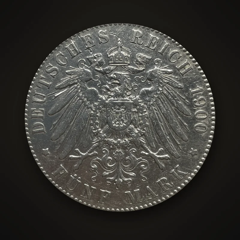 5 marks de l’Empire allemand de 1900, revers : aigle impérial couronné