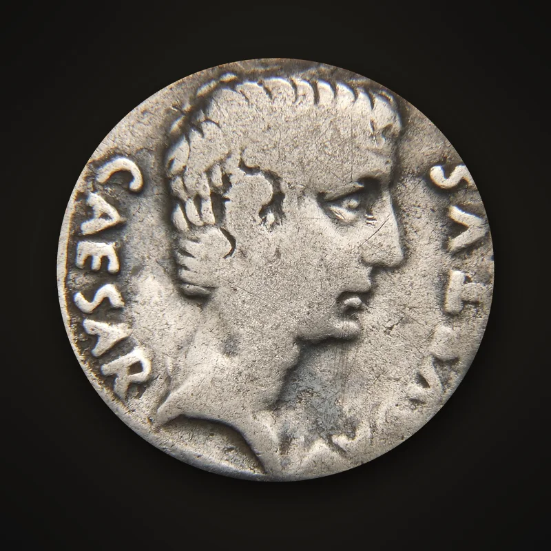 Denier en argent d’Auguste, tête de l’empereur, avers