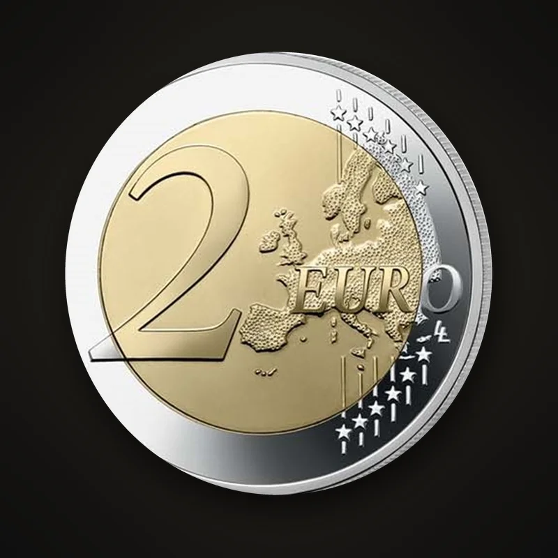Pièce de 2 euros, face commune : chiffre 2 et carte de l’Europe